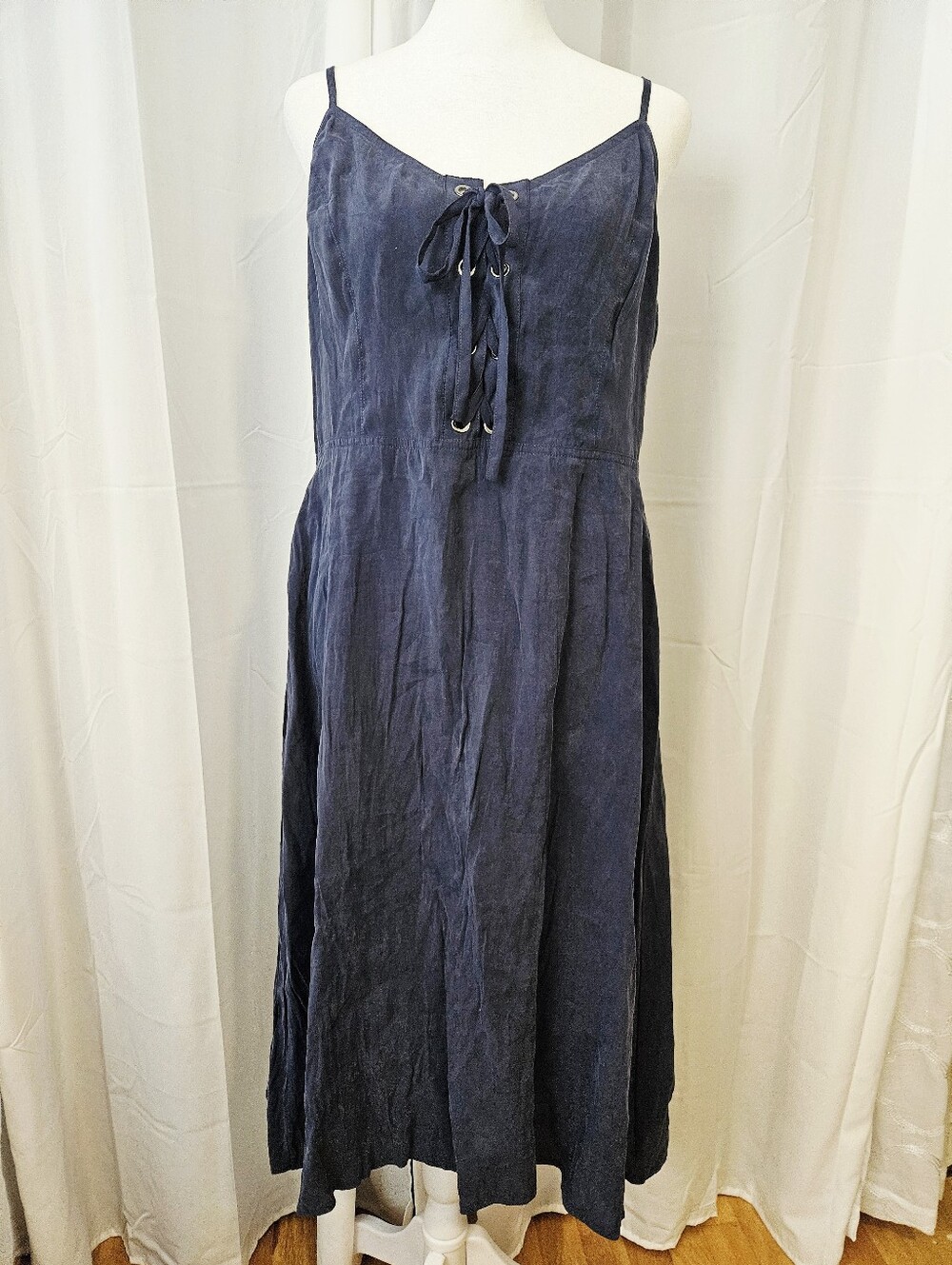 💙 Avec Les Filles Slate Blue Lace-Up Midi Dress – Size XL 💙
